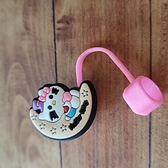 Kitty Cat on the Moon Silicone 10mm/0.4 in Straw Topper Cap Accessory - Picture 3 of 3